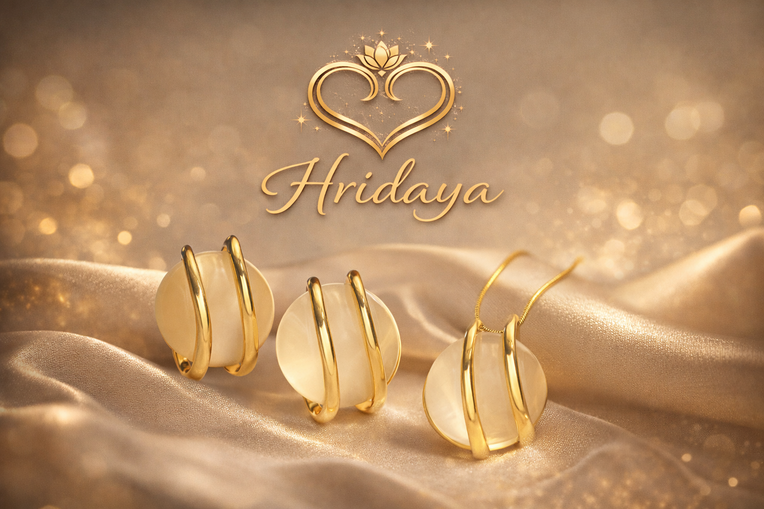 Hridaya Golden Aura Stainless Steel Moonstone Set