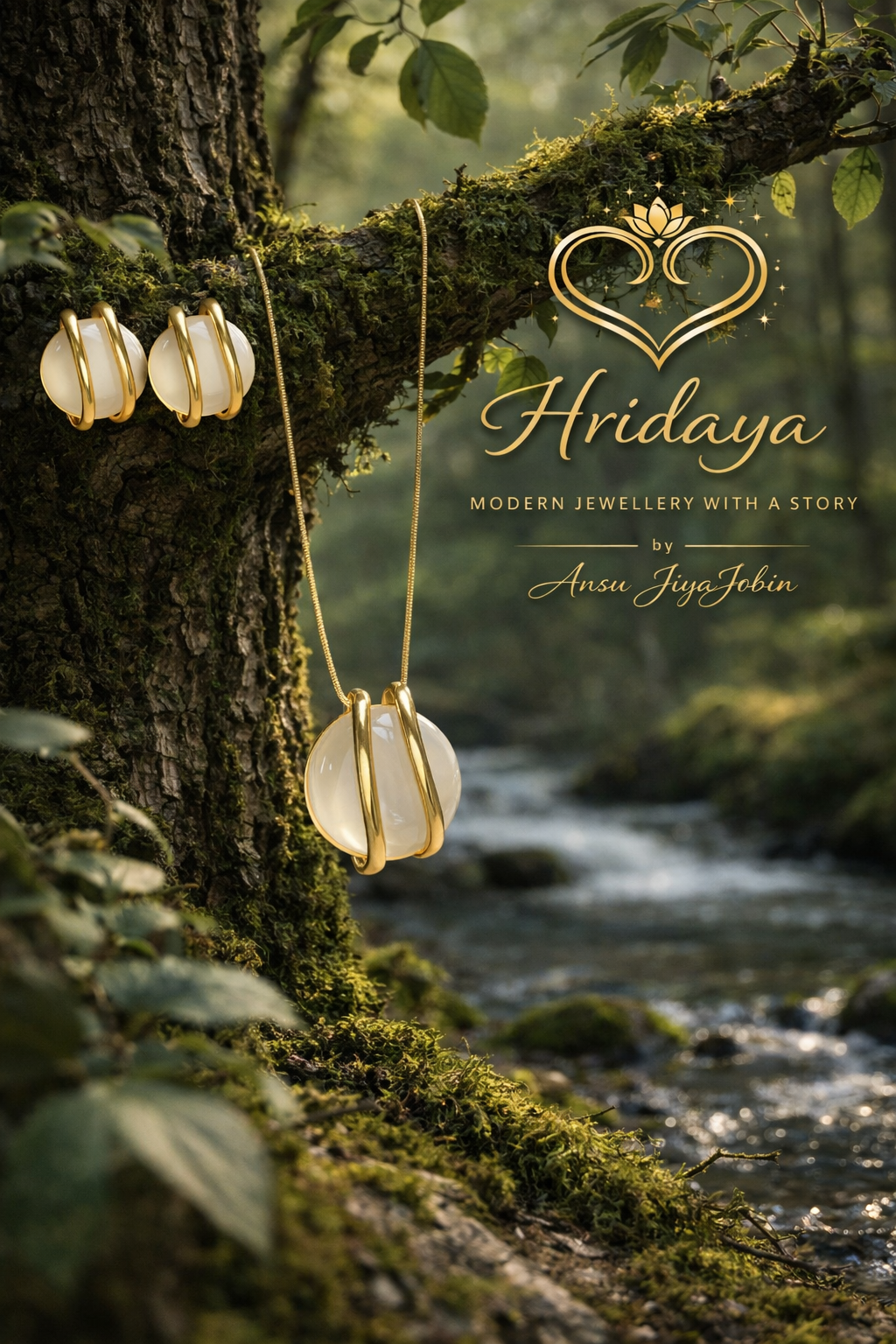 Hridaya Golden Aura Stainless Steel Moonstone Set