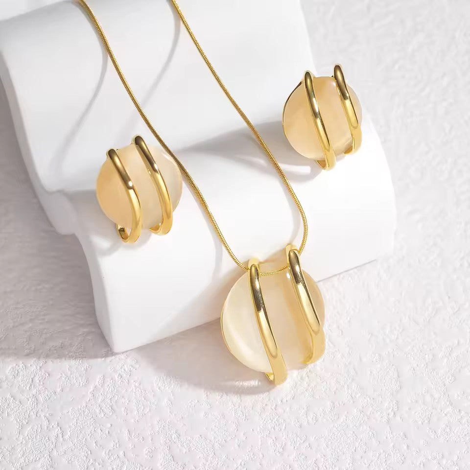 Hridaya Golden Aura Stainless Steel Moonstone Set