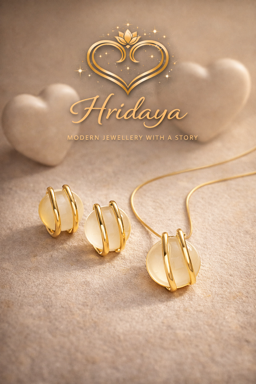 Hridaya Golden Aura Stainless Steel Moonstone Set