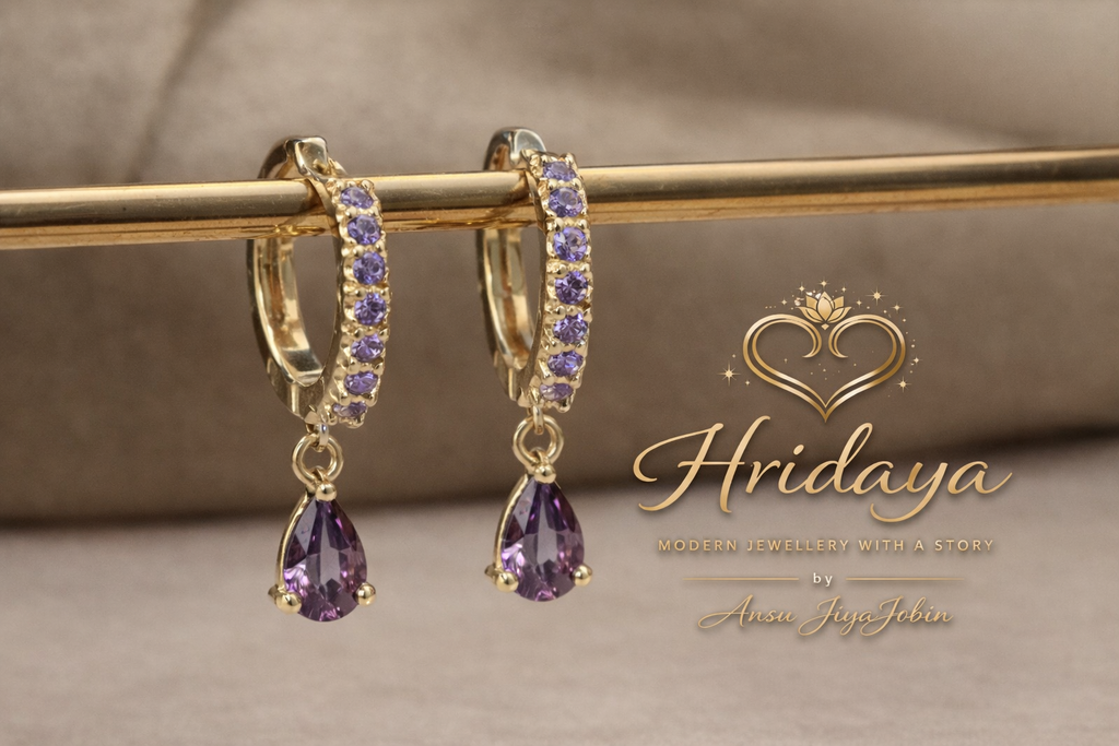 Hridaya Sparkling Zirconia Drop Huggie Earrings