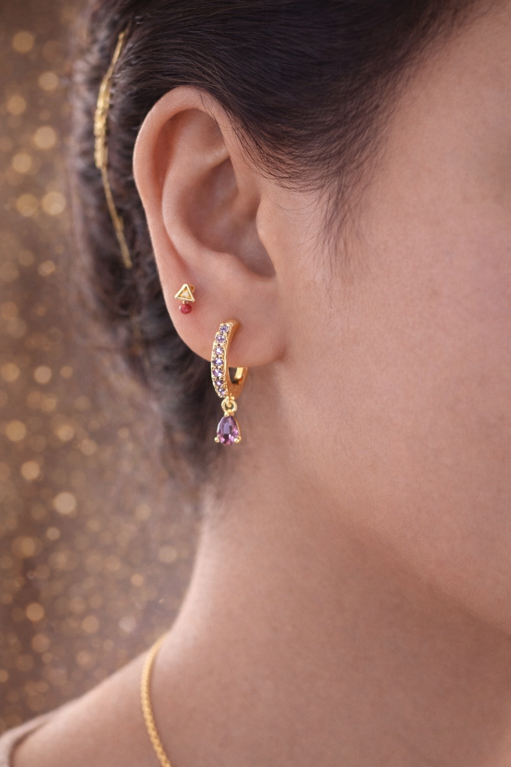 Hridaya Sparkling Zirconia Drop Huggie Earrings