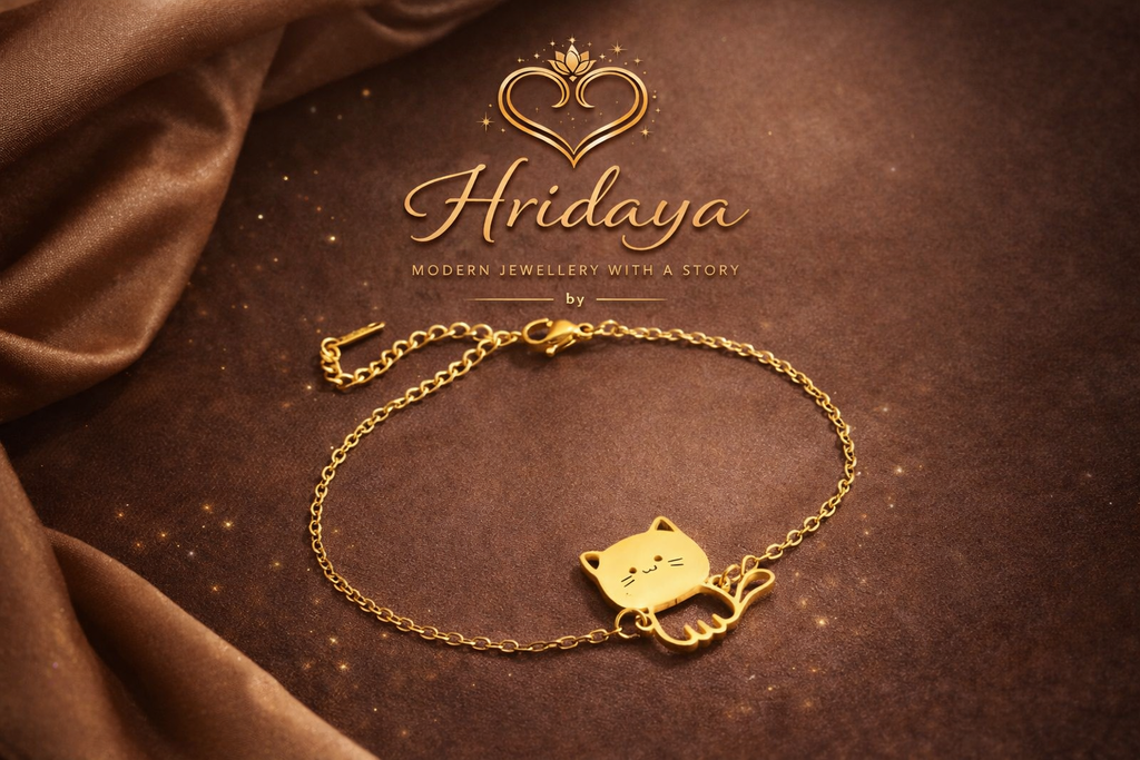 Hridaya Golden Kitty Charm Bracelet – Minimal Cute Elegance