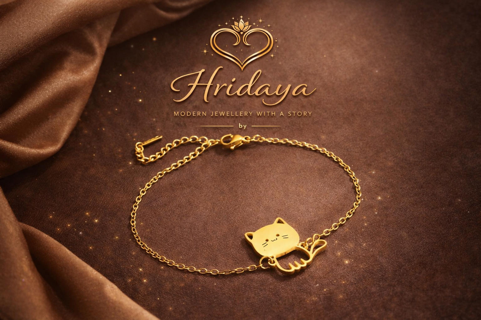 Hridaya Golden Kitty Charm Bracelet – Minimal Cute Elegance