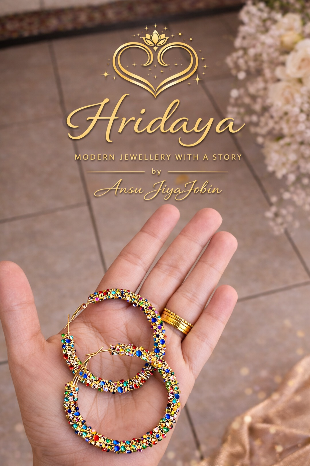 Hridaya Rainbow Spark Hoop Earrings – Multicolor Rhinestone Statement Hoops