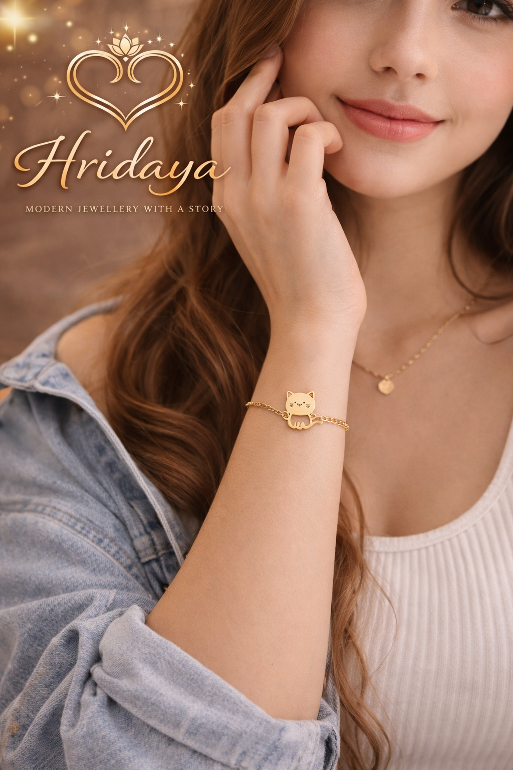 Hridaya Golden Kitty Charm Bracelet – Minimal Cute Elegance