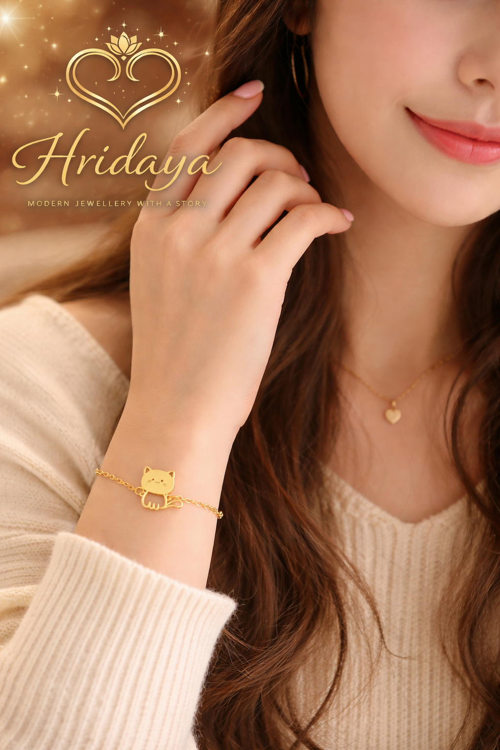 Hridaya Golden Kitty Charm Bracelet – Minimal Cute Elegance