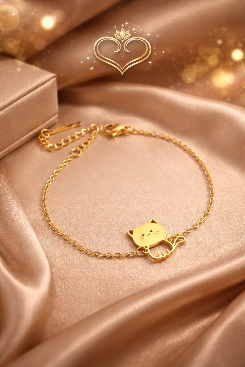 Hridaya Golden Kitty Charm Bracelet – Minimal Cute Elegance