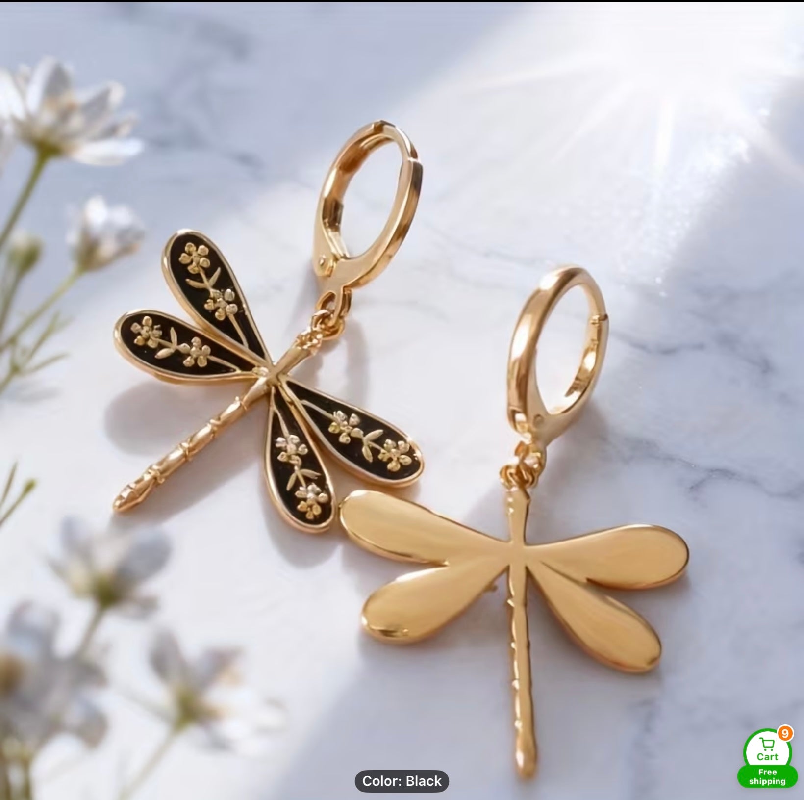 Hridaya Golden Dragonfly Drop Earrings – Elegant Dual Design