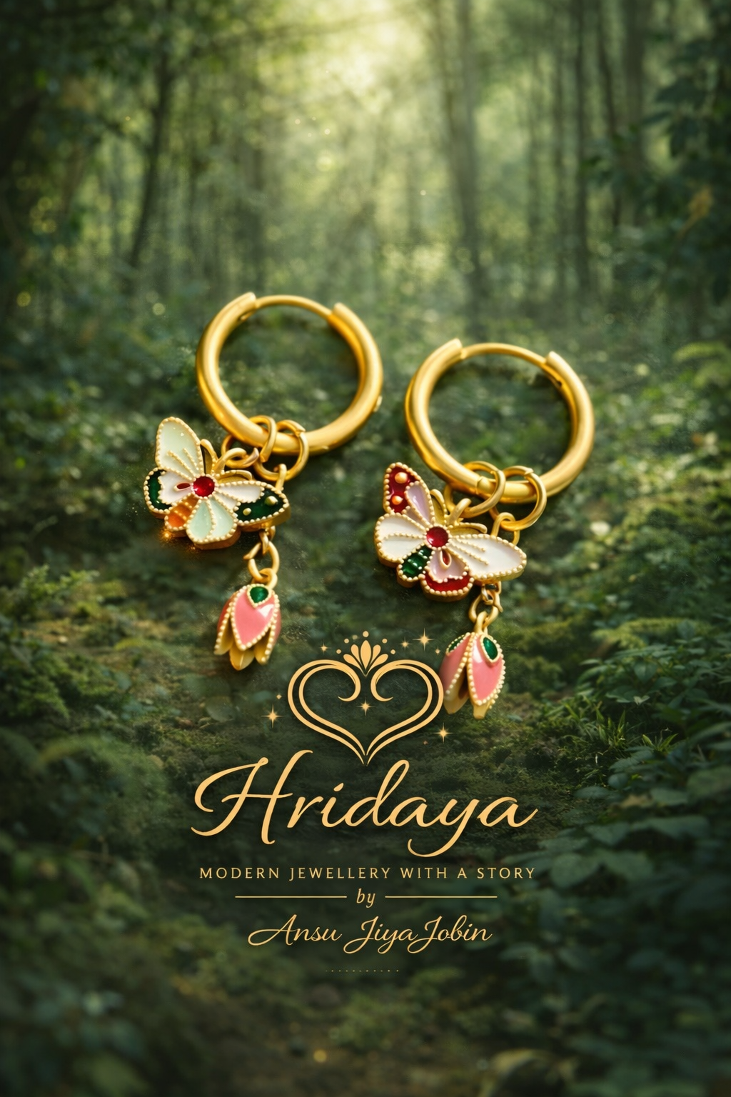 Hridaya Golden Garden Butterfly Hoops