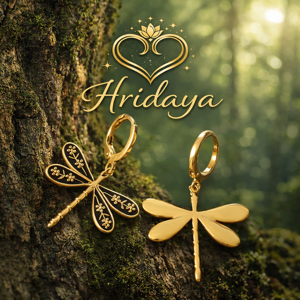 Hridaya Golden Dragonfly Drop Earrings – Elegant Dual Design