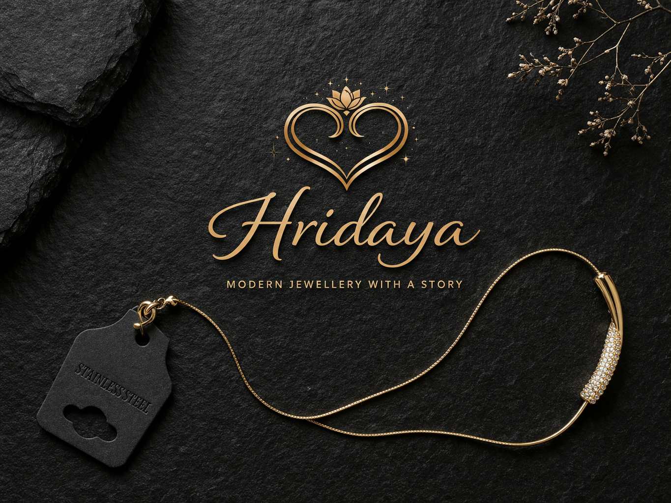 Hridaya Radiance Curve Necklace – 18 K Gold Rhinestone Elegance