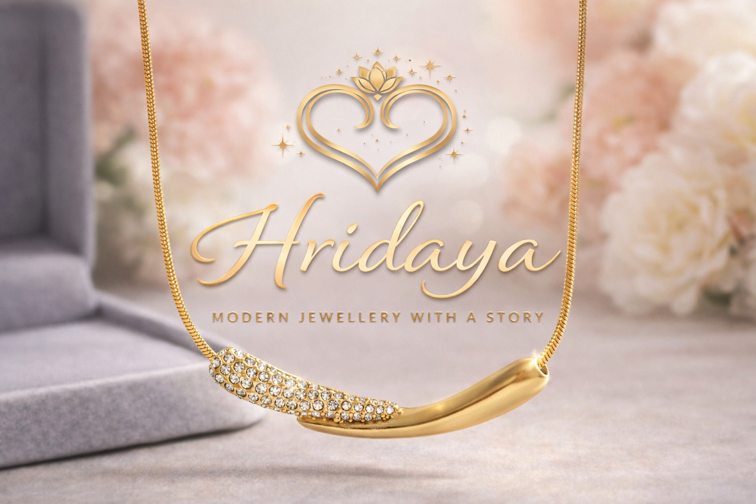 Hridaya Radiance Curve Necklace – 18 K Gold Rhinestone Elegance
