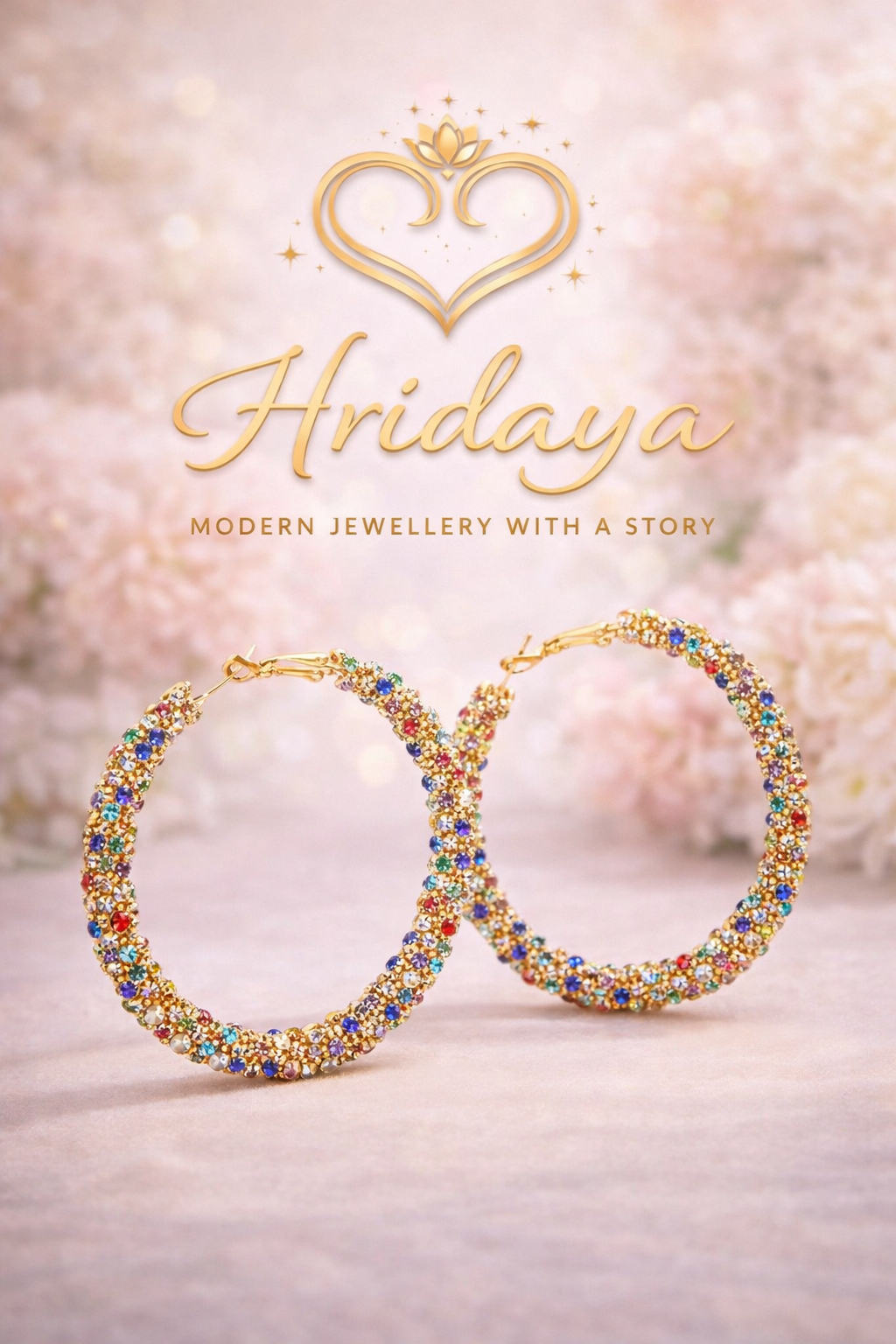 Hridaya Rainbow Spark Hoop Earrings – Multicolor Rhinestone Statement Hoops