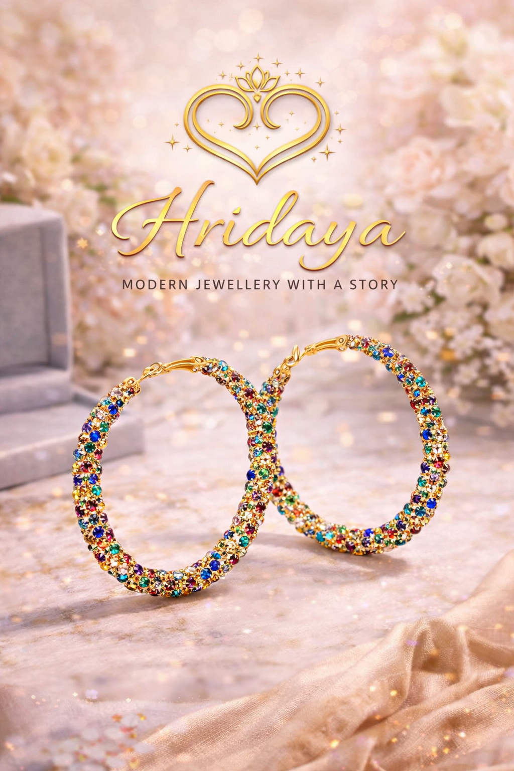 Hridaya Rainbow Spark Hoop Earrings – Multicolor Rhinestone Statement Hoops