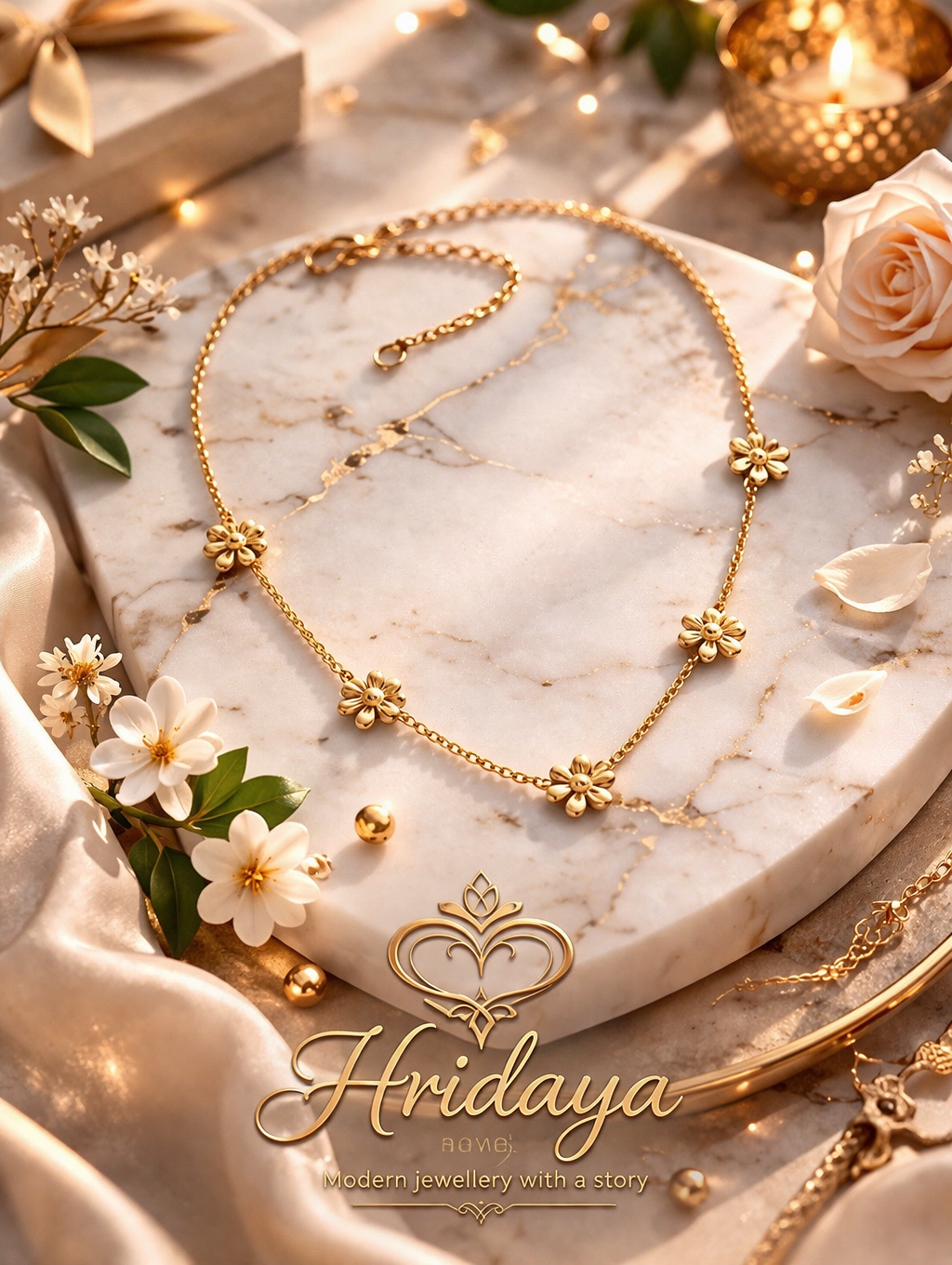 ✨ Hridaya – Elegant Gold Chain with Floral Charm