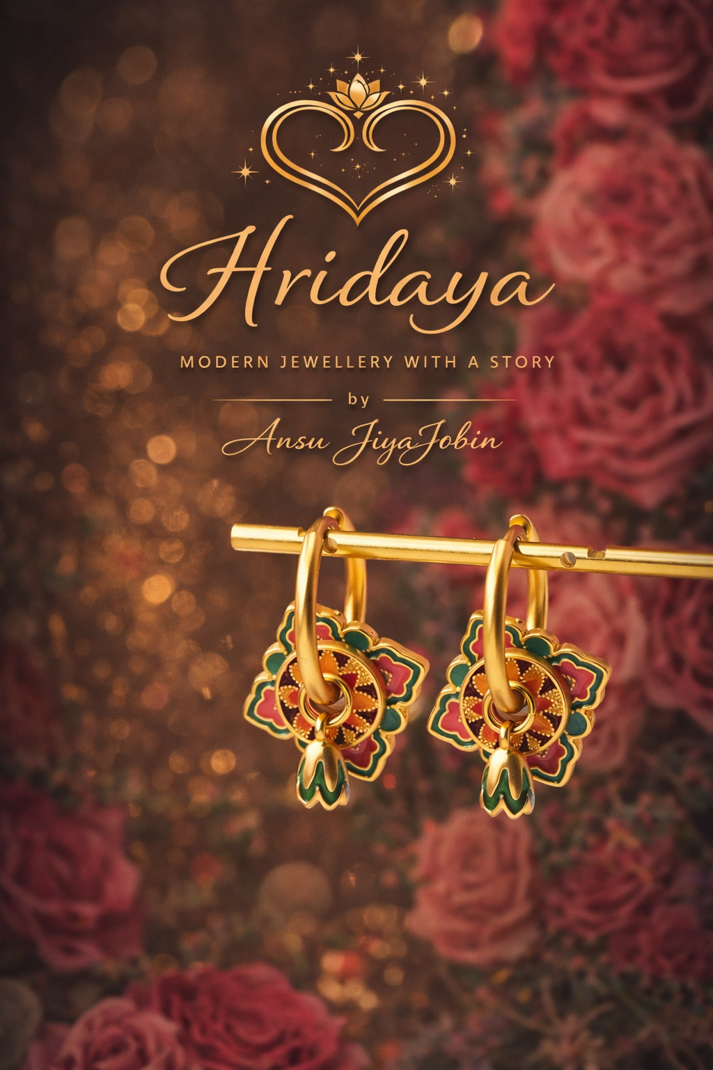 Hridaya Floral Charm Hoop Earrings – Multicolour Enamel Gold Hoops